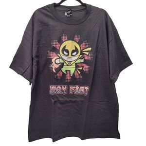 Men's Classic Graphic Print  Ironfist Kawaii Short Sleeve Black Tee Shirt 2XL